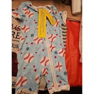 Bamboo Zippy  Double Zipper Shorty 6 To 9 Months White/blue Baseball